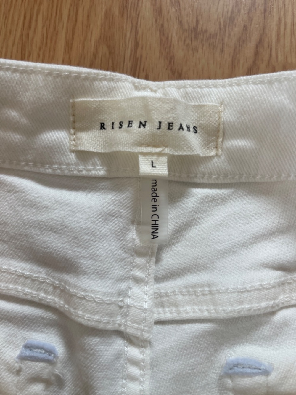 Risen White Tummy Control High Rise Bermuda Mid Length Denim Stretch Shorts Larg - Picture 8 of 11